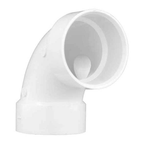 PVC 90 Degree Side Inlet Elbow, Hub, 3 in x 3 in x 1 1/2 in Pipe Size
