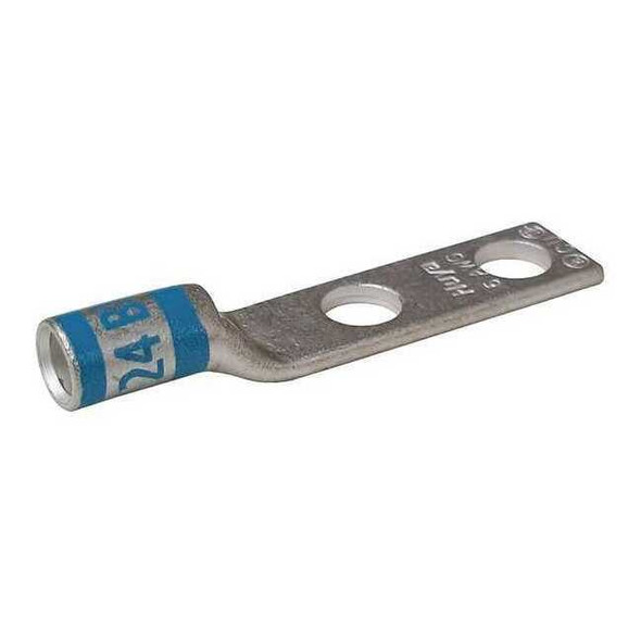 Two-Hole Compression Lug, 6 AWG Max, 5/16 in Stud, Short Barrel, Copper, Blue