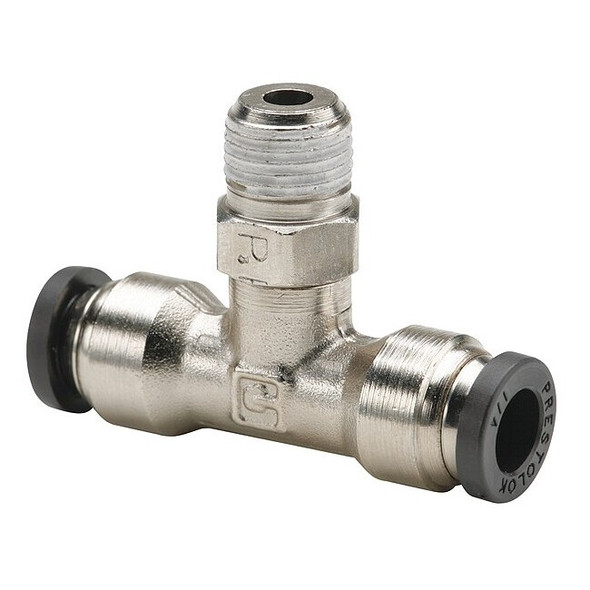 Parker Push-Fit Tee Fitting, 3/8 in Tube Size, Brass, Silver W172PLP-6-8