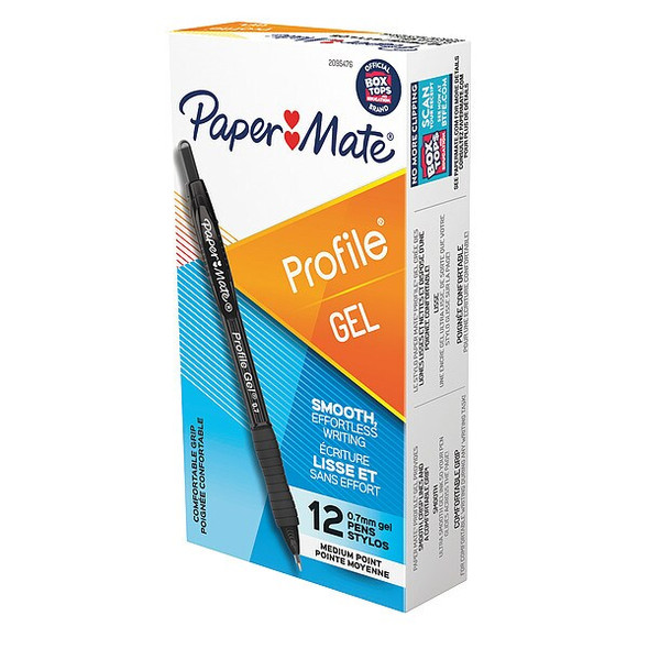 Paper Mate Pen,Black,Non-Erasable,Gel,PK12 2095476