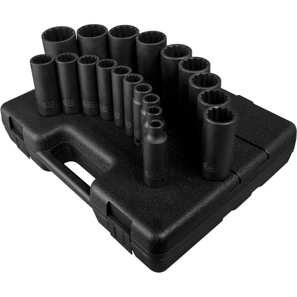 1/2" Drive 12 Pt. SAE Deep Impact Socket Set, 19 Pc. 2820