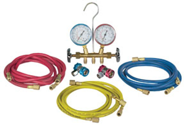 R12 & R134a Brass Manifold, Hose Set And Service Couplers 48134B