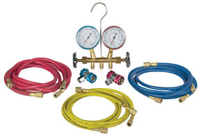 R12 & R134a Brass Manifold, Hose Set And Service Couplers 48134B