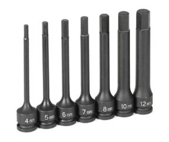 7-Piece 3/8 in. Drive Metric 4 in. Extended Length Hex Impact Drive Socket Set 1247MH