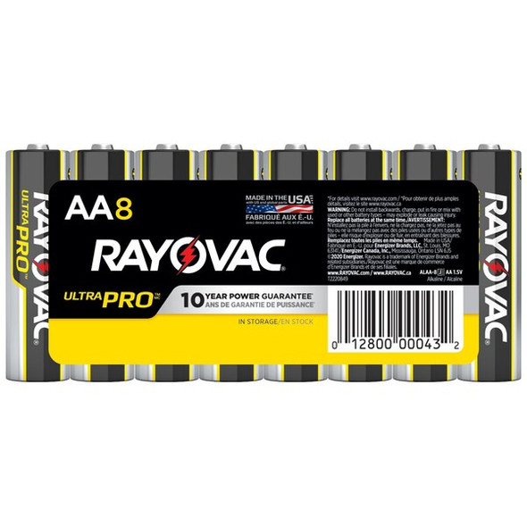 Rayovac Battery,Alkaline,AA,Everyday,PK8 ALAA8