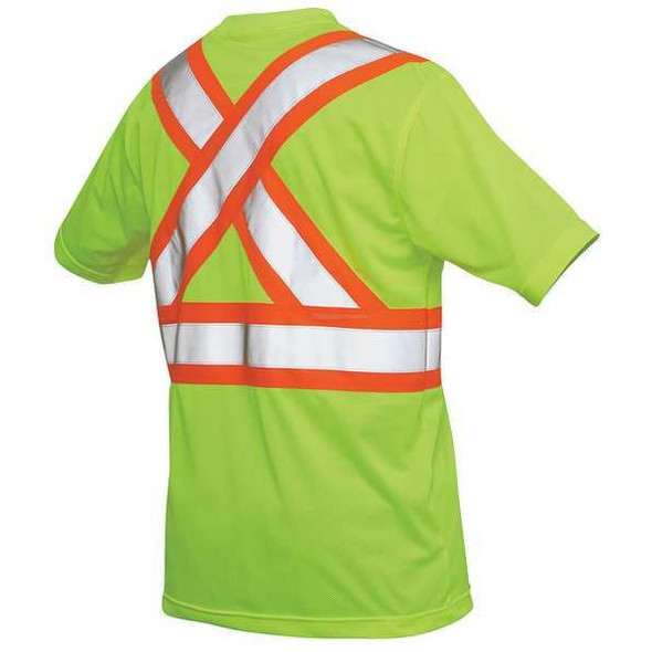Tough Duck High Visibility Short Sleeve Shirt, 2, R, Polyester, Green/Yellow, 2XL S39221