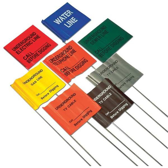 Presco Marking Flag, PVC, Water Line, 4" L., 100 PK 4521BW62-200