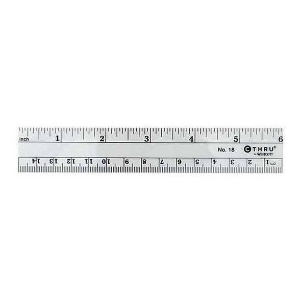 Westcott Ruler, Plastic, Lined, 16ths, 6in, Transparnt 18