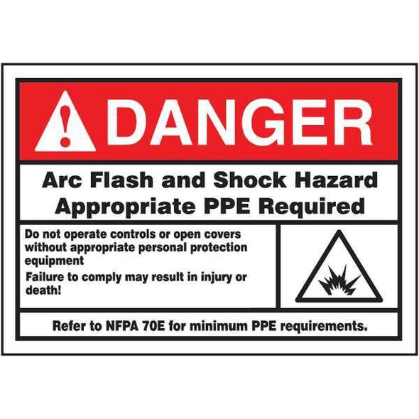 Accuform Label,3-1/2x5,Danger Arc Flash and Shock, LELC136 LELC136