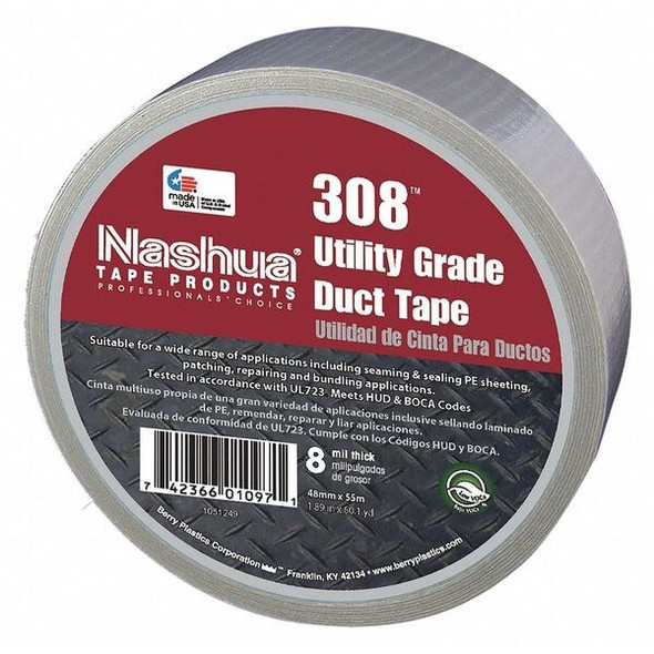 Nashua Duct Tape, Silver, 60 yd L, 1-7/8 in W 308