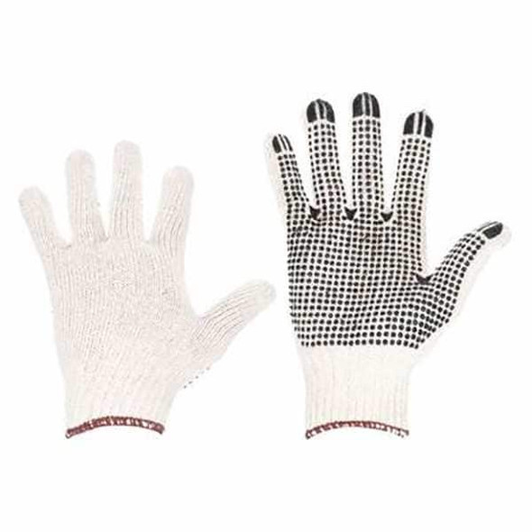 Knit Gloves, Cotton/Polyester, PVC, Palm, Knit, Beige/Black, L, 1 PR