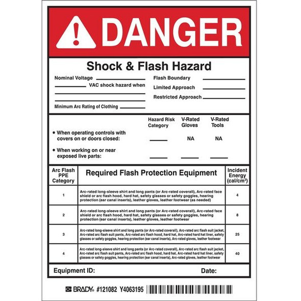 Brady Arc Flash Protection Label,7 In. H,PK5 121082