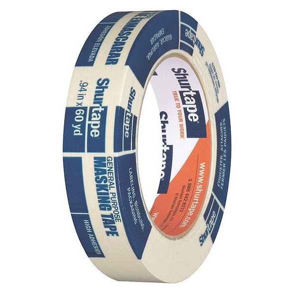 Masking Tape, 24 mm W x 55 m L, 4.6 mil Thick, Tan, Rubber Adhesive