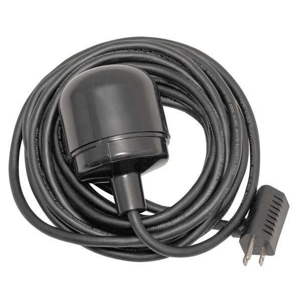 Dayton Float Switch, 115VAC, Piggyback, 10 ft Cord Lg, 13 A Amps 6PNU4