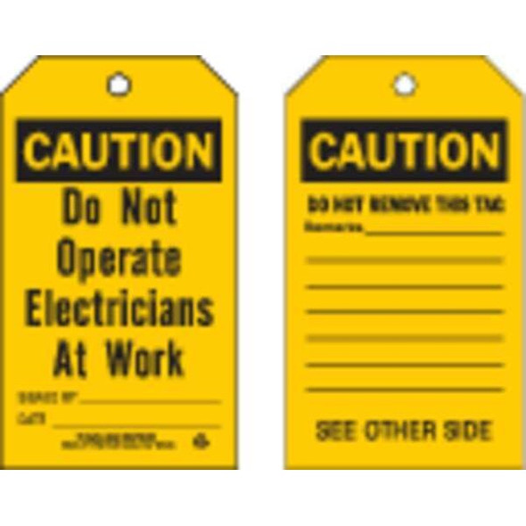 Brady Caut Tag,7 x 4 In,Bk/Yel,3/8 In,PK10 86602
