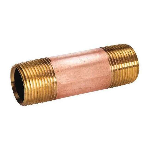 1/2" MBSPT x MNPT x 2" TBE Red Brass Pipe Nipple Sch 40