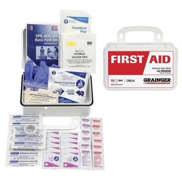 First Aid Kit and Housing, Plastic 68 Components, 25 People Served