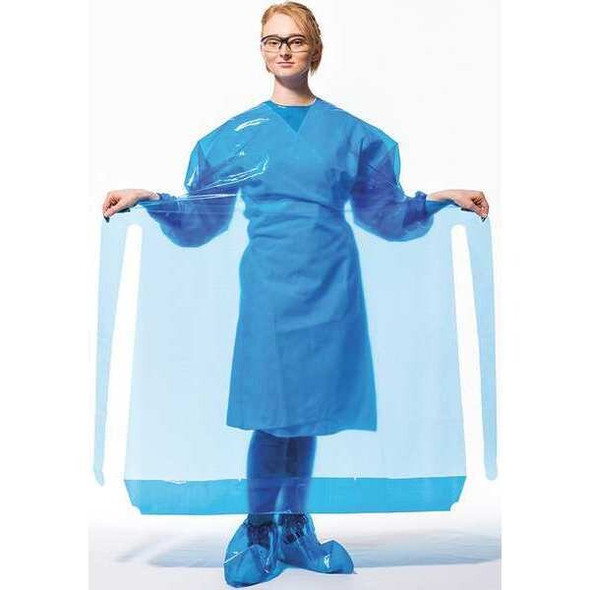 Polyco Gown, Polyolefin, Welded, 4 mil, 50 in, Blue, L, 50 PK 43550