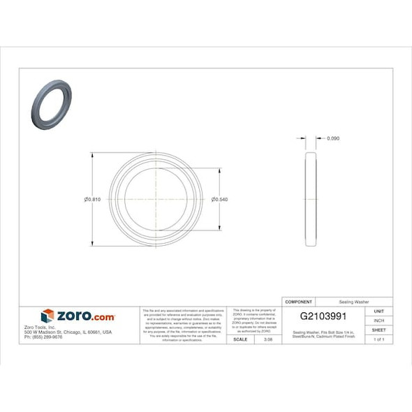 Adaptall Bndd SlWshr,Cadm,Stl,1/4in,.81x.0898",1 9500-04
