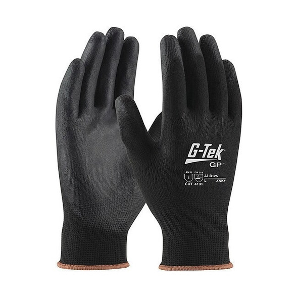 Coated Gloves, Polyurethane, Smooth, Palm, 1 Abrasion Level, Black, M (8) 12 PK