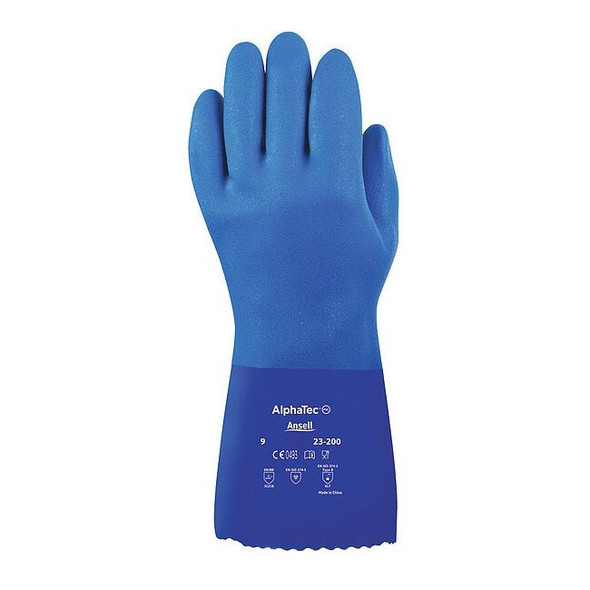 Solvex 23-200 Chemical Resistant Gloves, PVC, 12 in L, 79 mil, Blue, 9, 1 PR