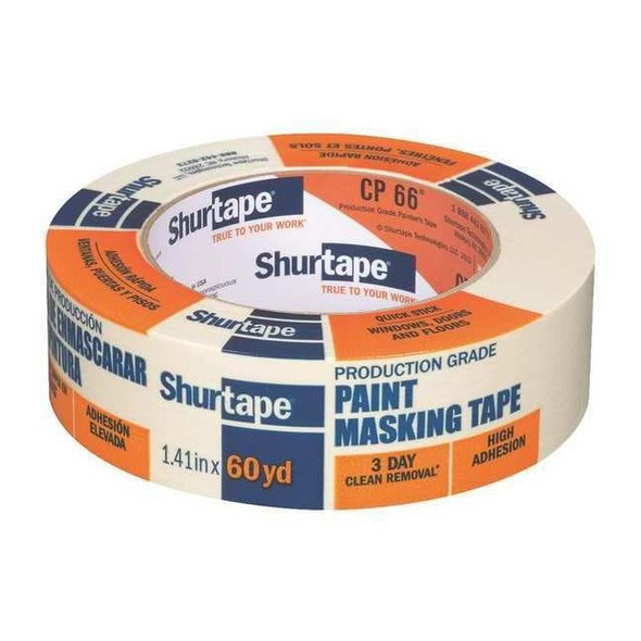 Shurtape Painter's Tape, Natural, 36 mm W, 55 m L, 5.6 mil Thick, CP 066 102803