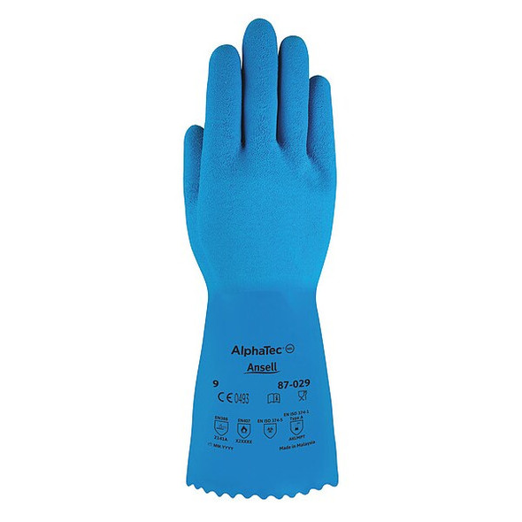 Chemical Resistant Gloves, Natural Rubber Latex, 12 in L, 50 mil, Blue, 10, 1 PR