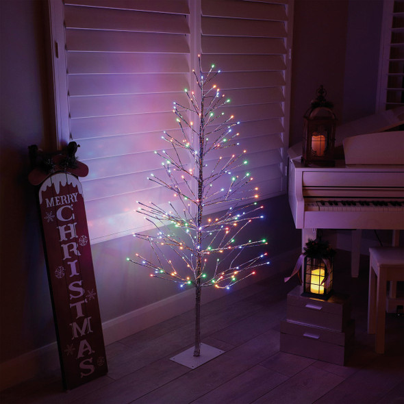 Alpine 60 In. Silver Christmas Tree with Multi-Colored LED Lights Alpine 60 In. Silver Christmas Tree with Multi-Colored LED Lights