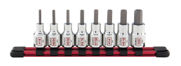 8-PIECE 3/8? DRIVE CHROME HEX BIT SOCKET RAIL- SAE 938H