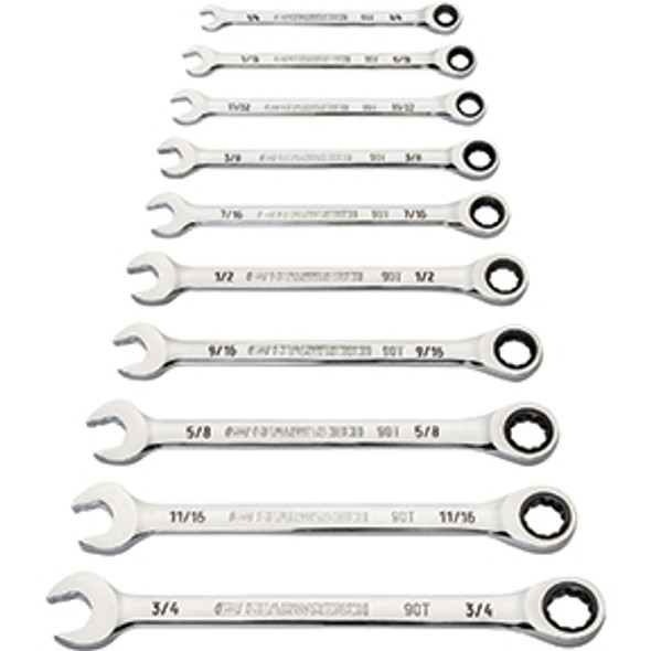 10 Pc. 90-Tooth 12 Pt SAE Comb Ratcheting Wr Set 86958 10 Pc. 90-Tooth 12 Pt SAE Comb Ratcheting Wr Set 86958