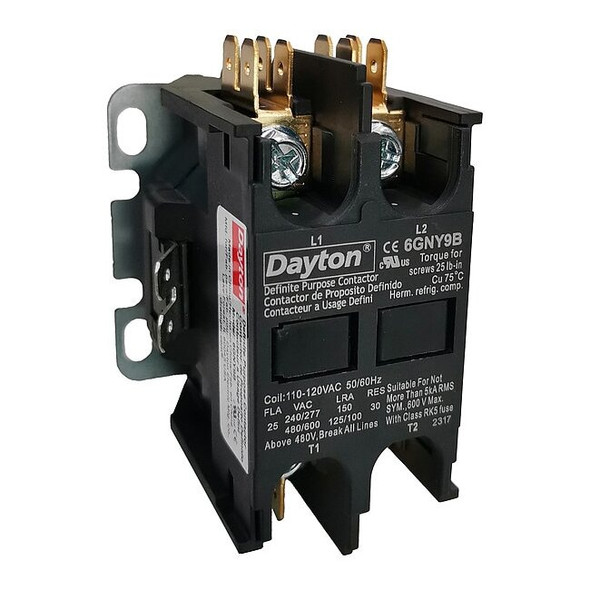 Definite Purpose Magnetic Contactor, 120V AC, 2 P, Non-Reversing, 1 Phase, Screw