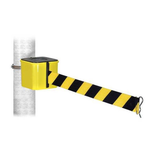 Retracta-Belt Warehouse Barrier,25ft Black/Yellow Belt WH412YW25-BYD-HC