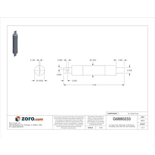 Littelfuse UL Class Fuse, RK5 Class, Time-Delay, 90A, 600V AC, Non-Indicating FLSR090