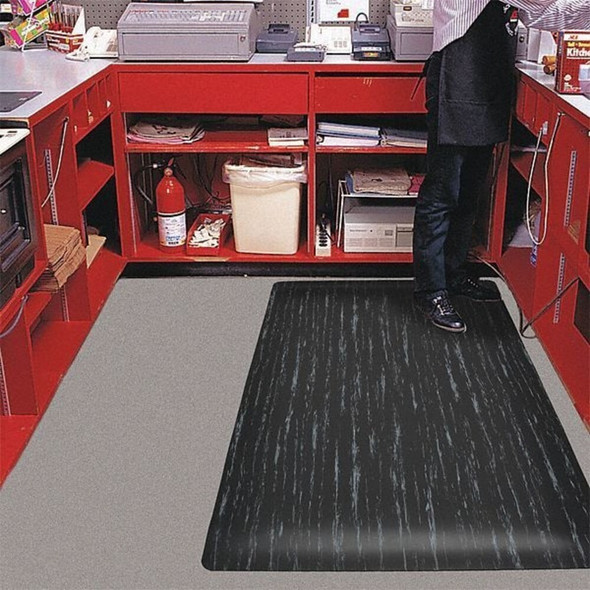 Antifatigue Mat, 3 ft. L x 2 ft. W, 1" Thickness, Vinyl, Marble, Black-White  6FHF8