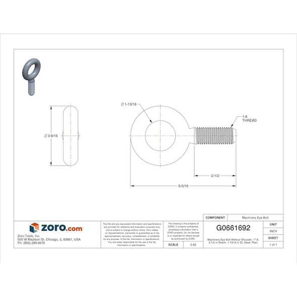Ken Forging Machinery Eye Bolt, Shank D 1 in K2010 Ken Forging Machinery Eye Bolt, Shank D 1 in K2010