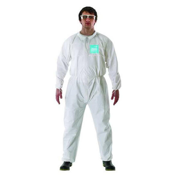 Ansell Collared Coveralls, 4Xl, White, Microporous Laminate 682000