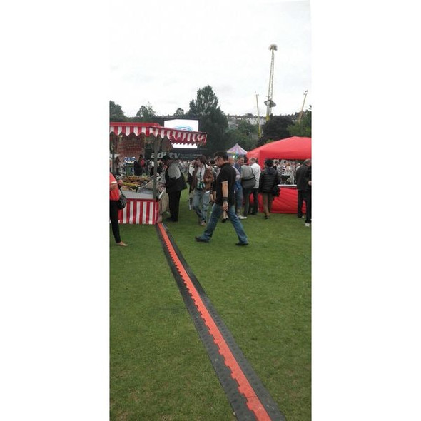 Cable Ramp, 1-1/4 in H, 36 in L, 16-7/8 in W, 5 Channel, Polyurethane, Black, Orange