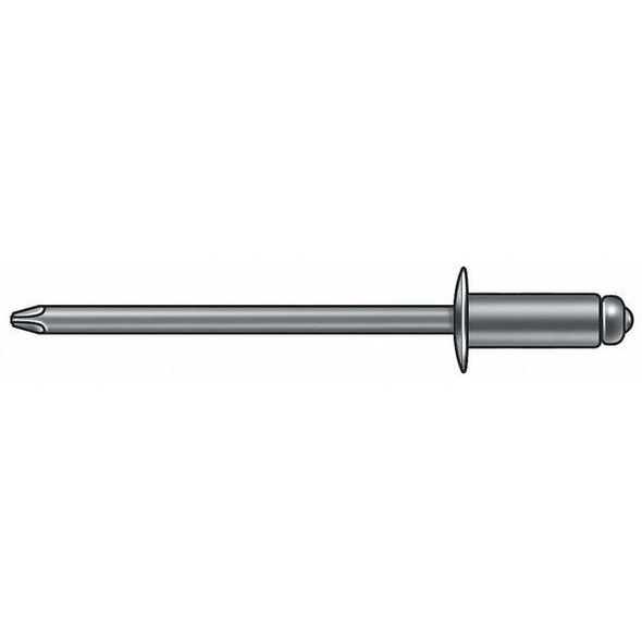 Blind Rivet, Dome Head, 3/16 in Dia., 43/64 in L, Aluminum Body, 250 PK