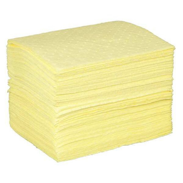 Sorbent Pad, 18 gal, 15 in x 19 in, Harsh Chemicals, Yellow, Polypropylene