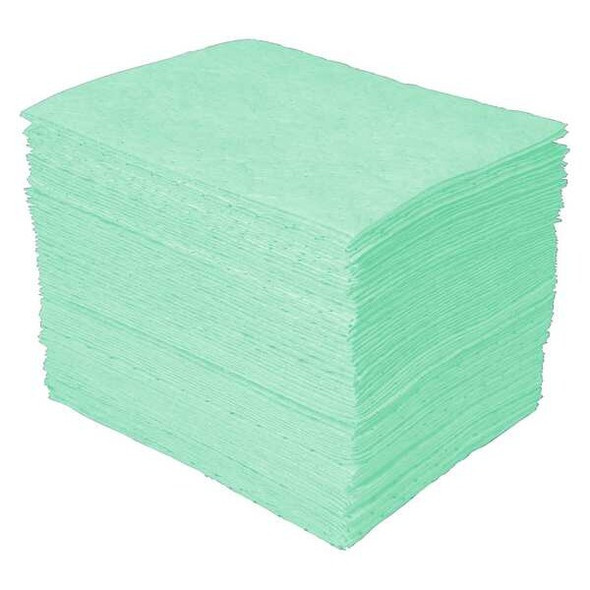 Sorbent Pad, 20 gal, 15 in x 19 in, Harsh Chemicals, Green, 100 PK