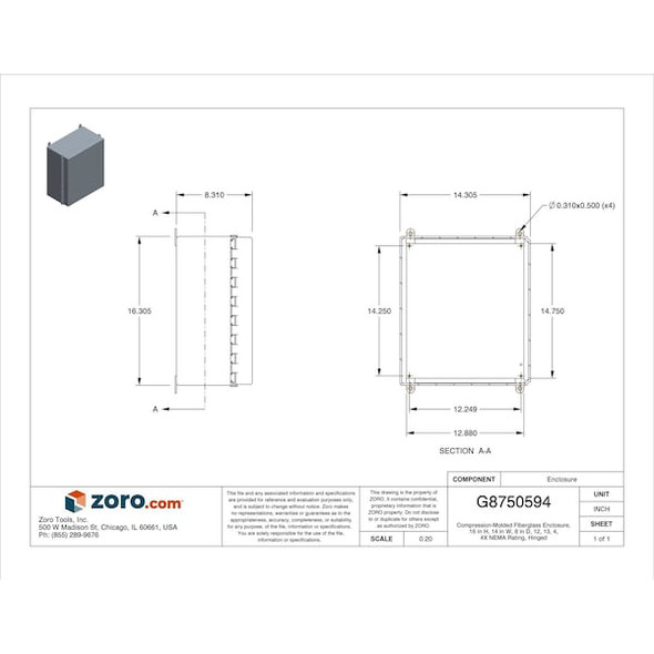 Nvent Hoffman Enclosr,Nonmetallic,16In.Hx 14In.Wx8In.D A16148CHQRFG Nvent Hoffman Enclosr,Nonmetallic,16In.Hx 14In.Wx8In.D A16148CHQRFG