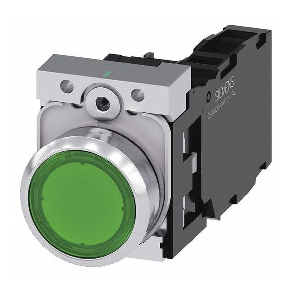 Siemens IllumPushButton,FullVolt,Green,1NO/1NC 3SU1152-0AB40-1FA0