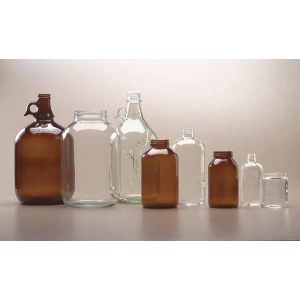 Jug, 3.79 L Capacity - mL, 1 gal Capacity - oz, Screw On Closure, Glass, Integral Shoulder Handle