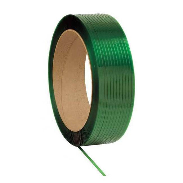 Plastic Strapping, 1/2 in W, 0.021 in Thick, 9,000 ft L, 600 lb Break, Machine