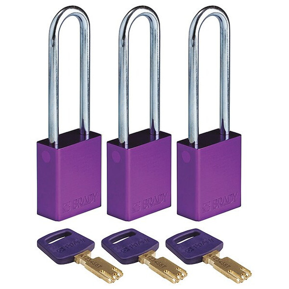 Brady Lockout Padlock,Al,1/4" W,Purple,PK3 ALU-PRP-76ST-KA3PK Brady Lockout Padlock,Al,1/4" W,Purple,PK3 ALU-PRP-76ST-KA3PK