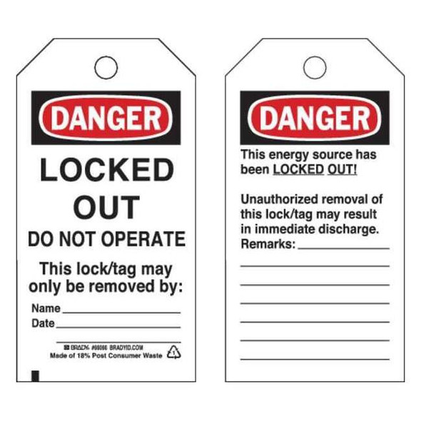 Brady Danger Tag,5-3/4 x 3 In,OSHA,Brs,PK25, 66066 66066