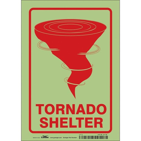 TORNADO SHELTER, 7 in W x 10 in H, Horizontal Rectangle, Glow Vinyl, 480J40
