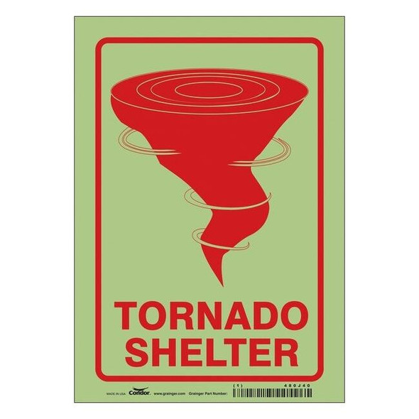 TORNADO SHELTER, 7 in W x 10 in H, Horizontal Rectangle, Glow Vinyl, 480J40