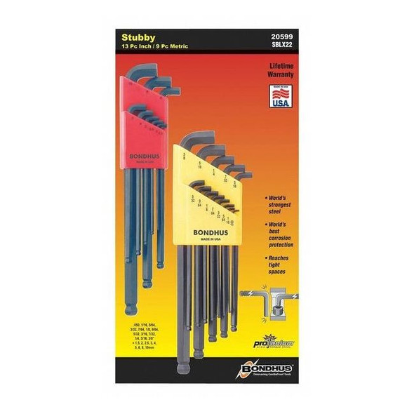 Bondhus 22 Piece Metric/SAE L-Shape Hex Key Set, 20599 20599