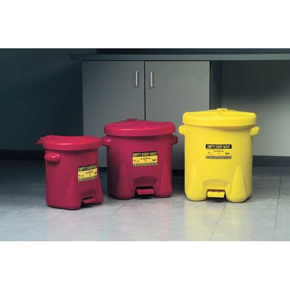 Oily Waste Can, 14 gal, Yellow, Polyethylene, 21 in Height, Foot Operated Self-Closing